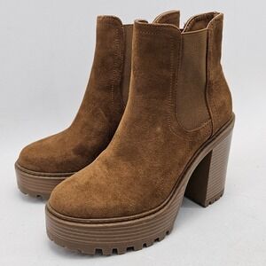 Forever 21 Brown Faux Suede Platform Chelsea Chunky Block Heel Lug Sole Women 7